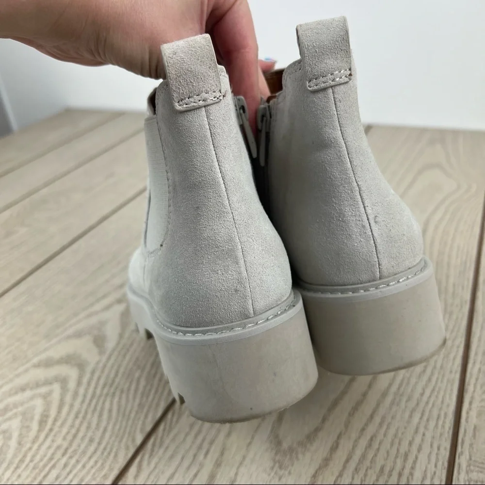 Franco Sarto Balin Lug Sole Ankle Short Booties 9.5M Aluminum Suede/fabric $139